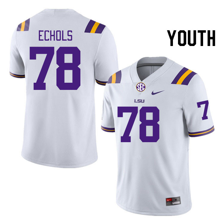 Youth #78 Coen Echols LSU Tigers College Football Jerseys Stitched-White